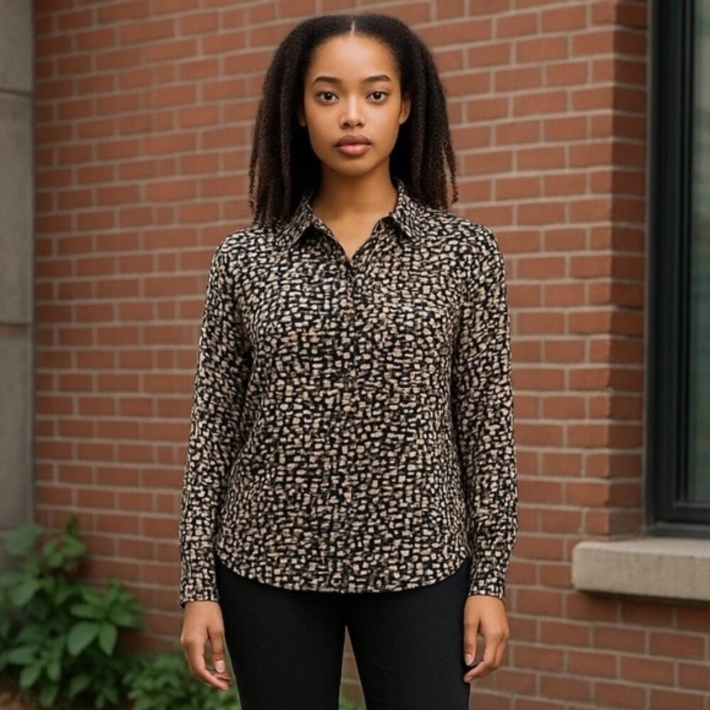 Alice + Olivia Silk blend Sheer geometric Eloise Blouse Women’s Size LG